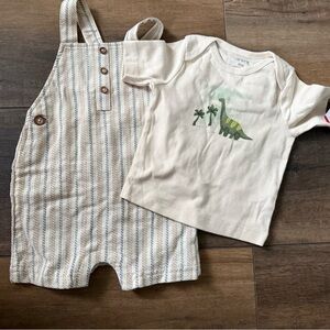 Carter's 9 months blue & Tan Dinosaur Matching Set shorts overall nwt up to 21lb